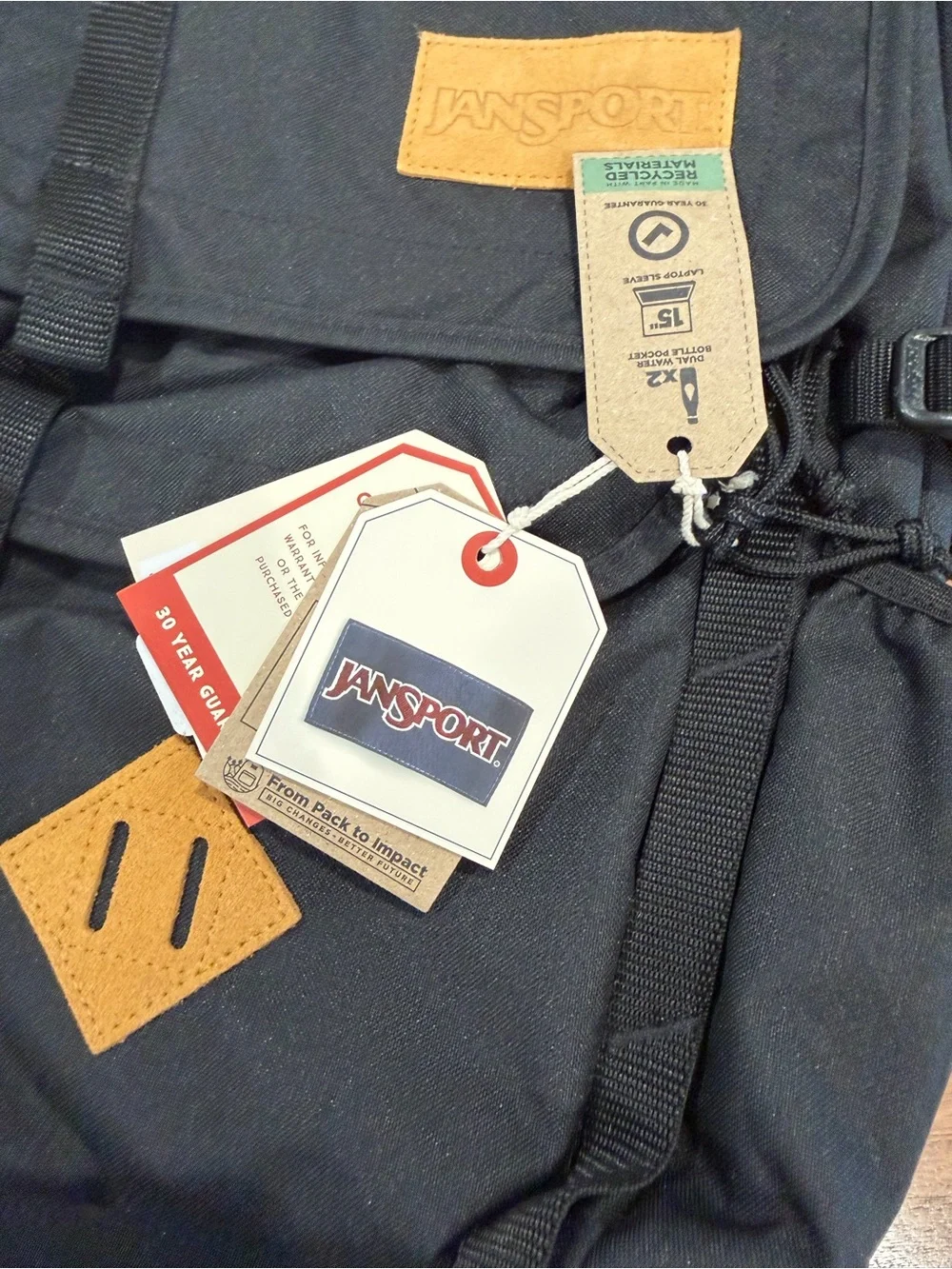 Jansport Black Backpack with Tan Accents